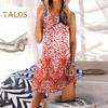 Damen Boho Ärmelloses Mini-Kleid Rundhalsausschnitt Bedrucktes Kurzes Tankkleid Sommer Lässig Strand Swing Sonnenkleid