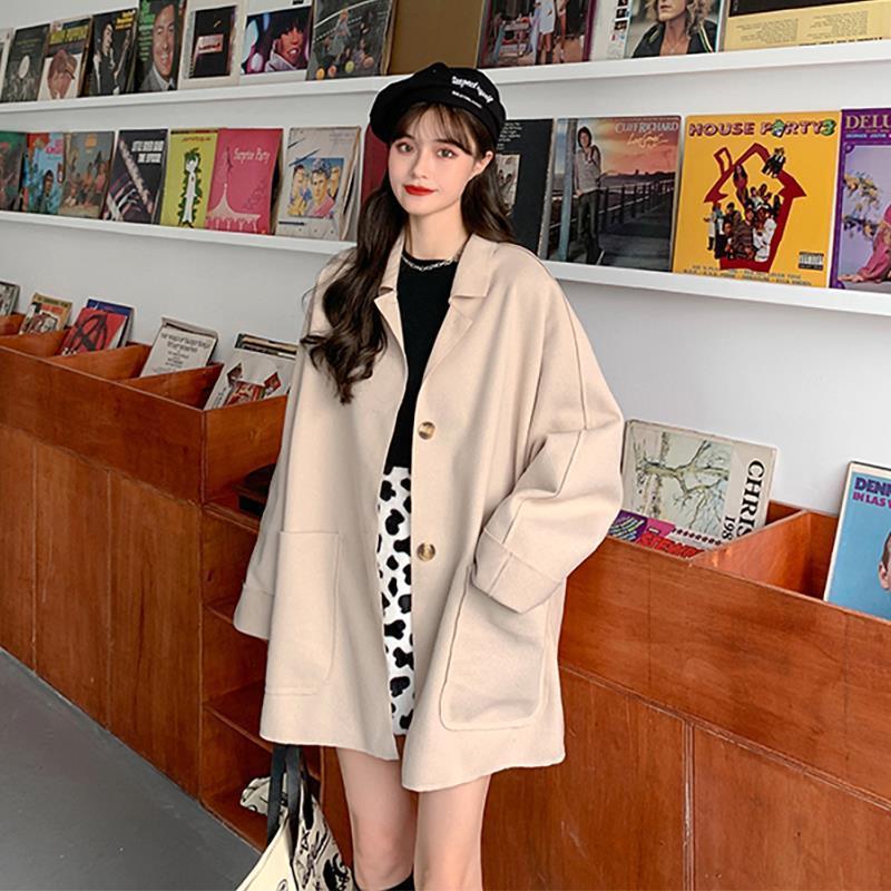 Korean Style Loose Mid-Length Wool Coat for Women - Autumn/Winter