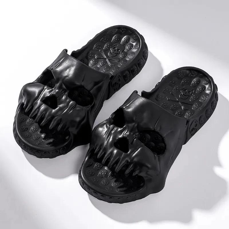 Fashion New Personalized Skull Design Slippers for Men 2025 Summer Fun Novelty Slides Thick Sole Platform Beach Non-slip Women Sandals
