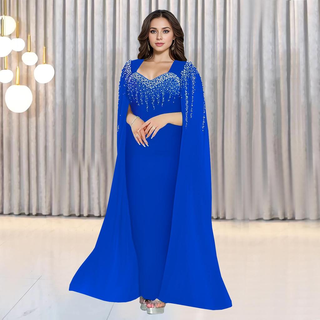 C7305 Elegant Women's Evening Dress with Hot Drilling Detail - European & American Fashion