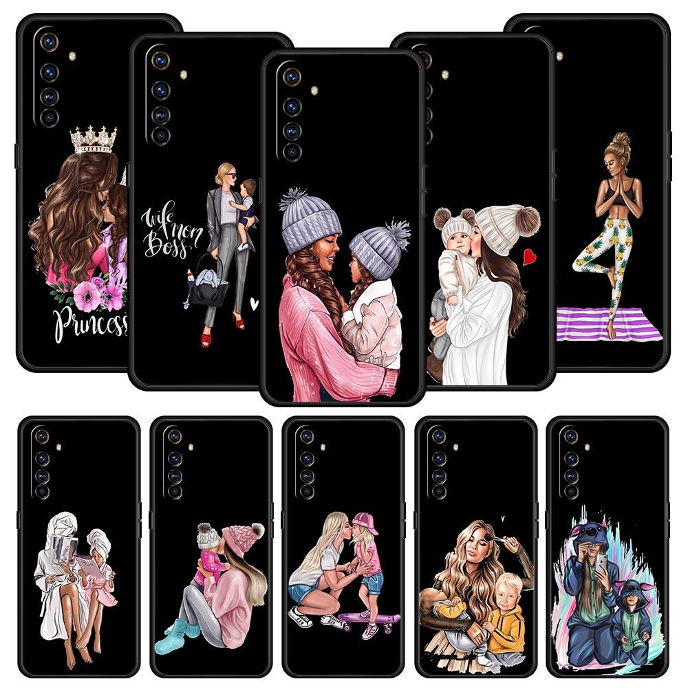 

Чехол для телефона с каштановыми волосами для ребенка, мамы, девочки, сына для Realme 12, 11, 10, 9, 8, 5G, 7, 6, GT5, GT3, GT2 Pro Plus C21, C25, C35, GT Neo, 2, 3, 3T, 5, чехол 10 Pro Plus