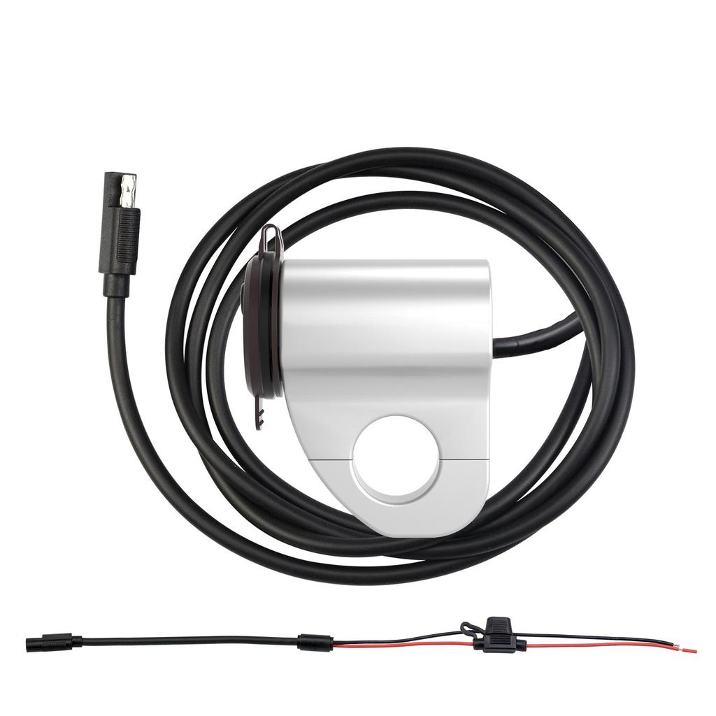 12V Motorcycle Handlebar 2.4A USB Adapter Charger with Digital Voltmeter Fits for 22mm-26mm Handlebars