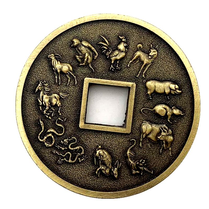 

Chinese zodiac 12, dragon, tiger, rabbit, dog, relief commemorative medal, hollow out, ancient bronze, commemorative coin, coin, gold coin