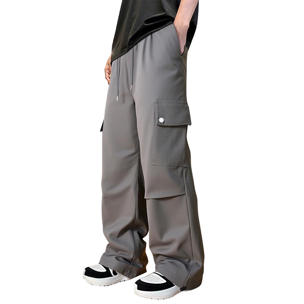 Men's Solid Color Loose Pocket Work Trousers Men's Casual Fashion Work Trousers