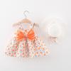 Summer Girls Cotton Princess Dress With Hat Large Bowknot Front Cute Kids Clothing For Little Girl Party Wear
