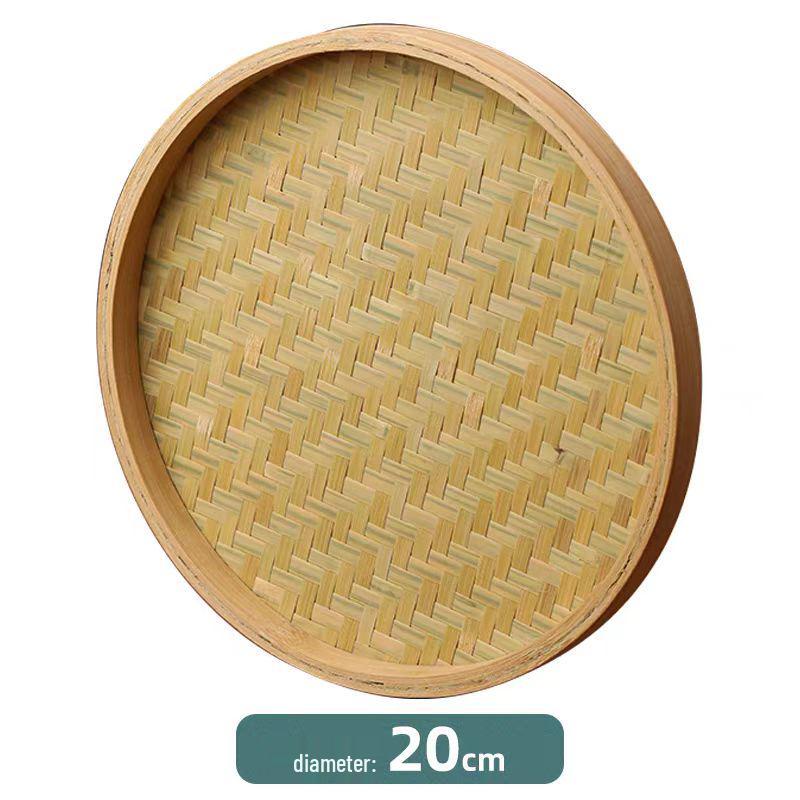 Round Bamboo Weaving Tray: Fine Mesh Sieve, Drying & Draining Basket, Decorative Sample Plate