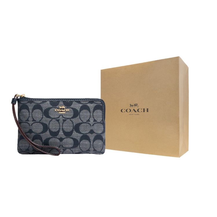 Coach Nolita 16 Classic Monogram Zip Closure Fabric Wristlet Clutch Small Women clutch Denim-Blue CH371-IMDEI
