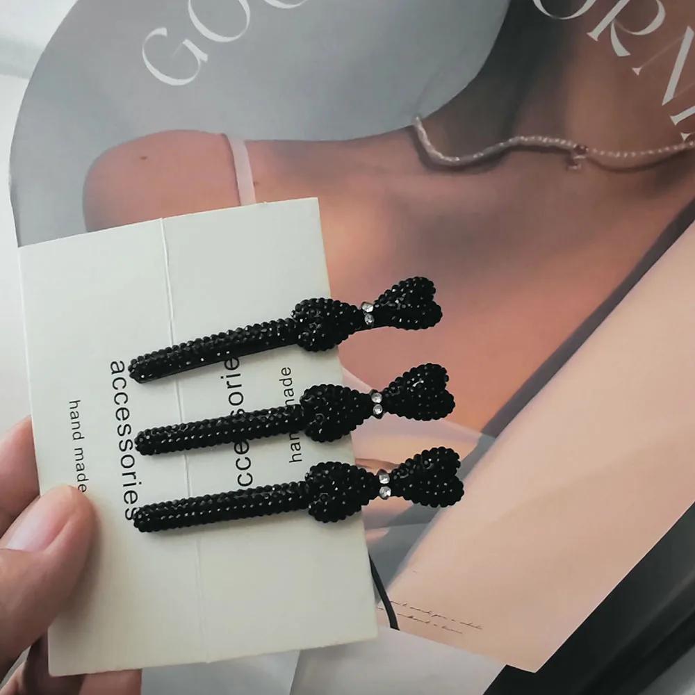 3pc Fashion Black Hairpin Hair Side Clips for Women Hair clip with black diamond bangs clip simple broken hair clip hair clip