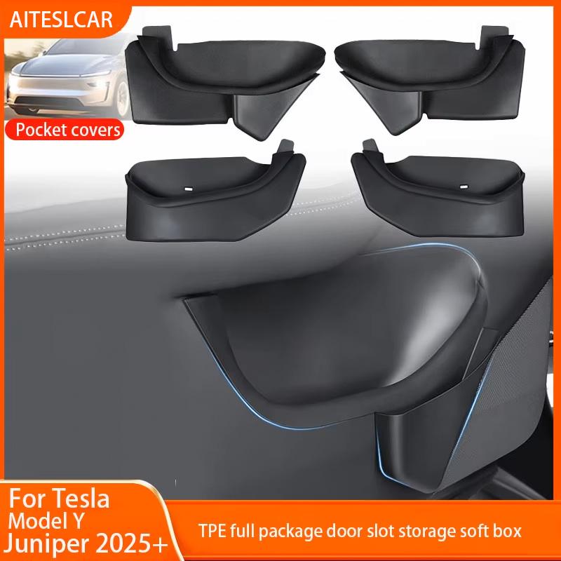 Car Door Side Storage Box For Tesla Model Y Juniper 2025 Full-Cover Front And Rear Door Tray Organizer Car Interior Accessories