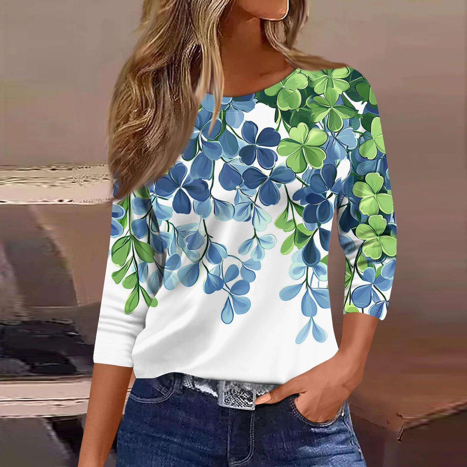 

Женские топы с рукавами 3/4, цветочный принт, винтажная мода, повседневные свободные рубашки с круглым вырезом больших размеров XL белый