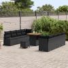 Ensemble de canapé de jardin 11 pièces avec coussins noir poly rotin acacia, Canapé de jardin 2 places avec rangement 3364444