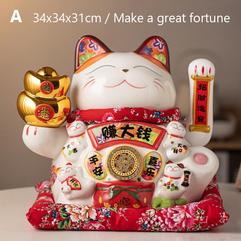 

34 см большой керамический орнамент Maneki Neko счастливая кошка статуэтка машет рукой, манящая удачу кошка магазин компания украшения подарок