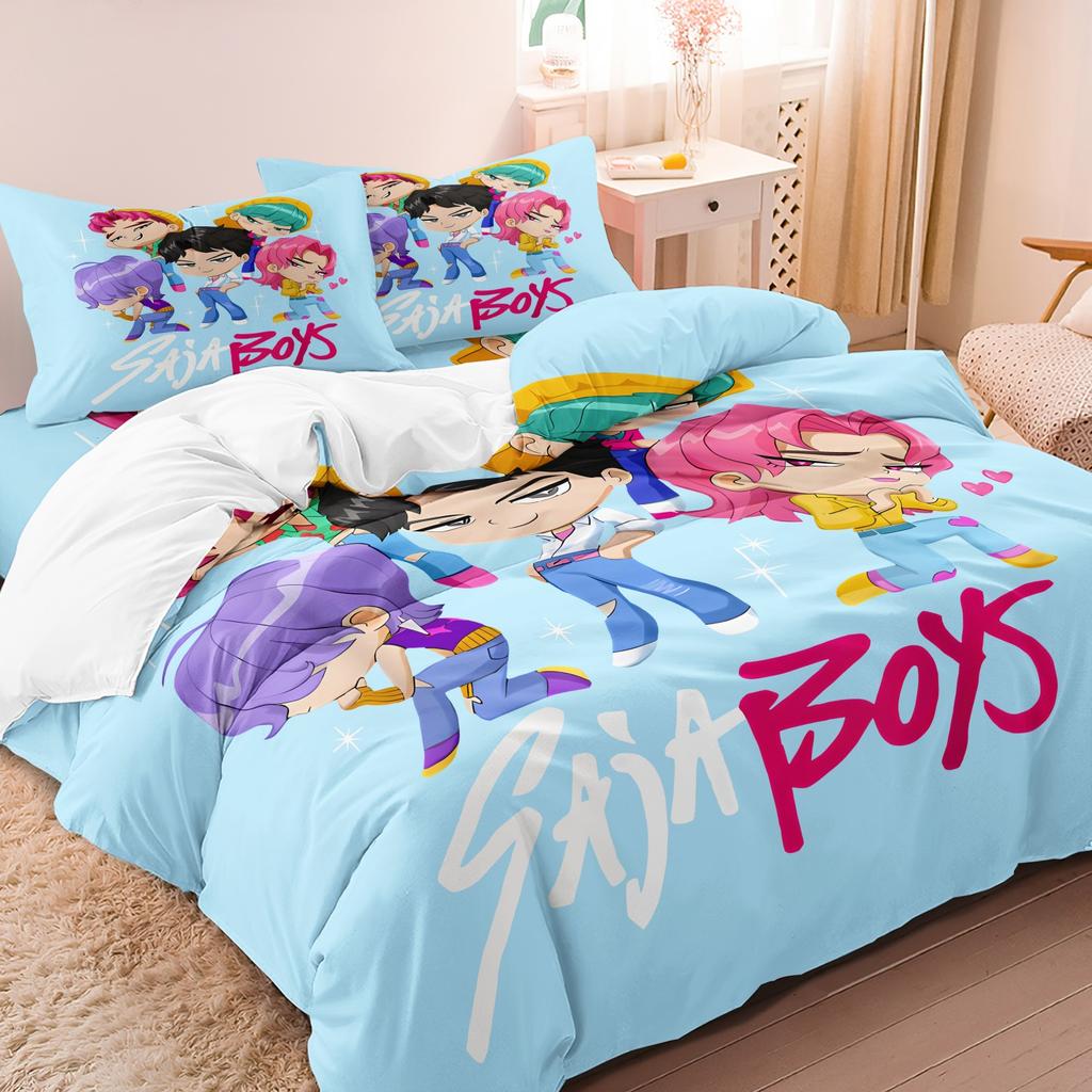 K-Pop Bettwäscheset Dämonenjäger Motiv Bunter Druck Polyester Schlafzimmer Bettlaken Bettbezug Geschenk Heimtextilien