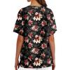 Women's Halloween Print V Neck Medical Scrub Top with Pockets Side Slits Short Sleeve Nurse Uniform Shirt for Healthcare Professionals