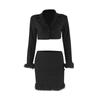 Women's Deep V Long Sleeve Top Tight Wrap Hip Dress Temperament Set