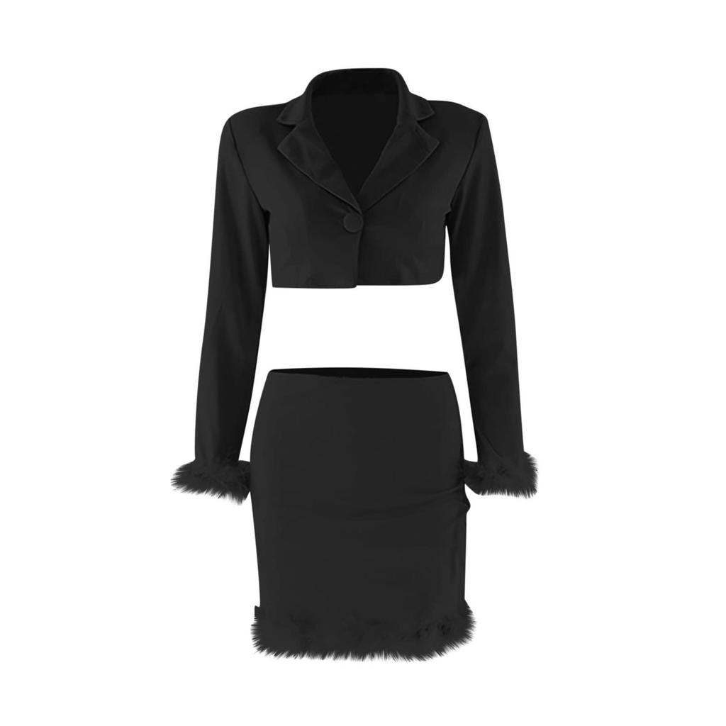 Women's Deep V Long Sleeve Top Tight Wrap Hip Dress Temperament Set