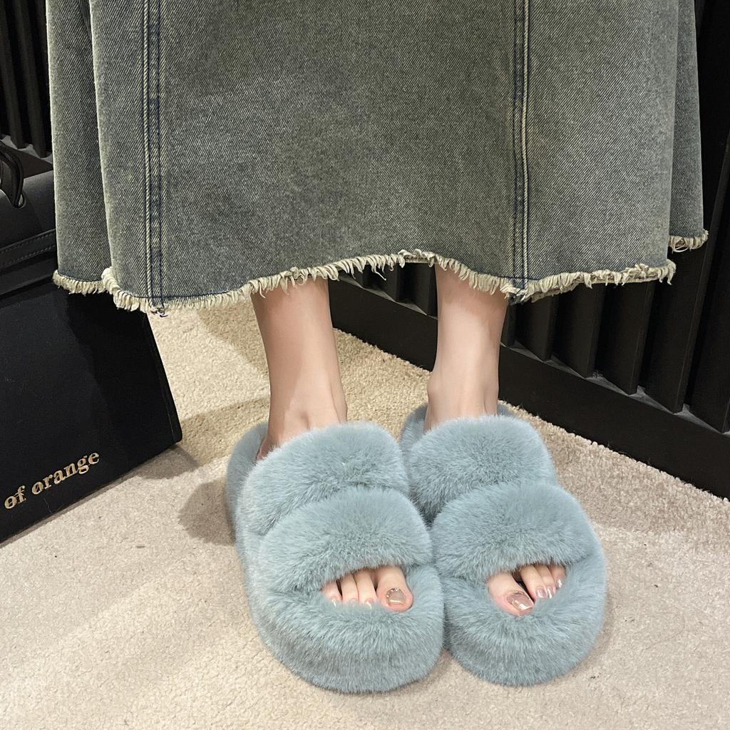Thick-bottomed cm fluffy slippers for women can wear large-size warm home non-slip cotton mops in autumn and winter