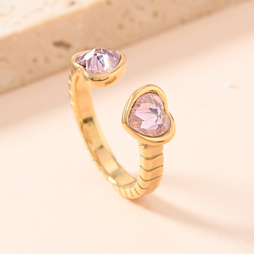

Pink White Zircon Heart Ring Stainless Steel Gold Color Women Trendy Open Rings Luxury Zircon Birthday Gift Wholesale Open
