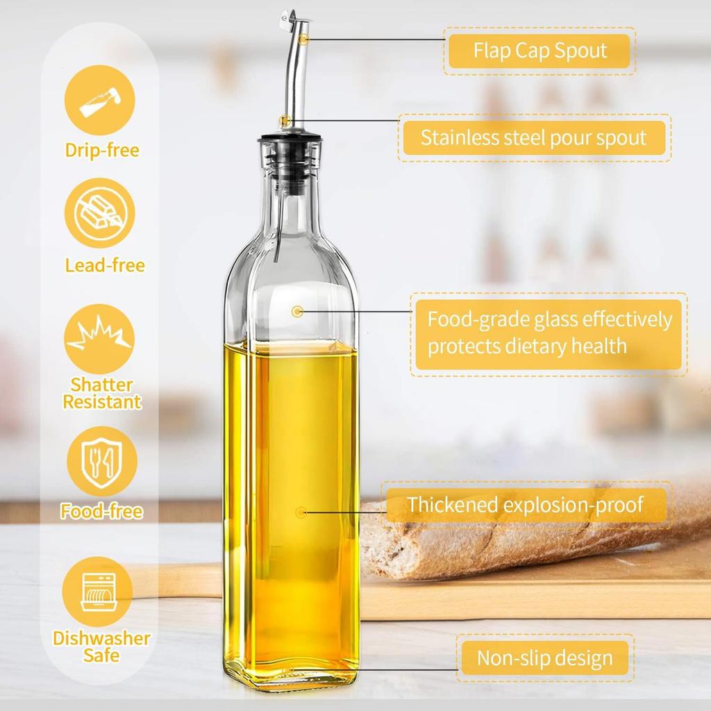 Olive Oil Dispenser Bottle, 2 Pcs Glass Dispenser Set with 2 Stainless Steel Pourers, 4 Labels and 1 Funnel Bottles for Kitchen