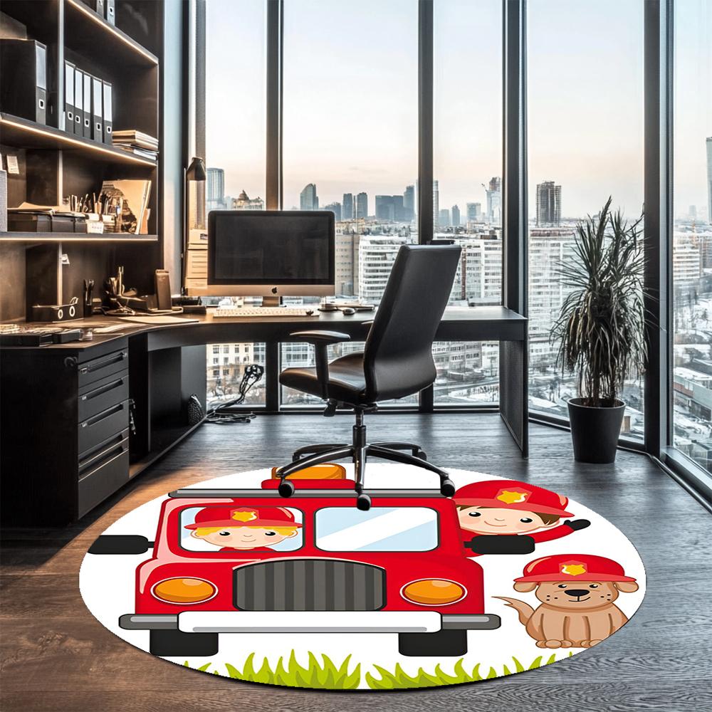 firefighters Printed Round Rug Carpet Chair Rug Area Rug Entryway Doormats,for Office Chair Living Room Bedroom Kitchen Room.