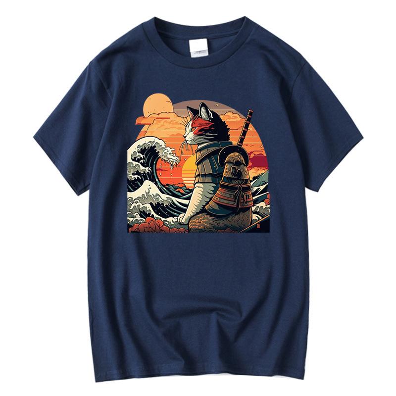 Men's High Quality T-shirt 100% Cotton Anime Knife Cat Print Loose Summer Short Sleeve Men T Shirt Male T-shirt Tops Tees