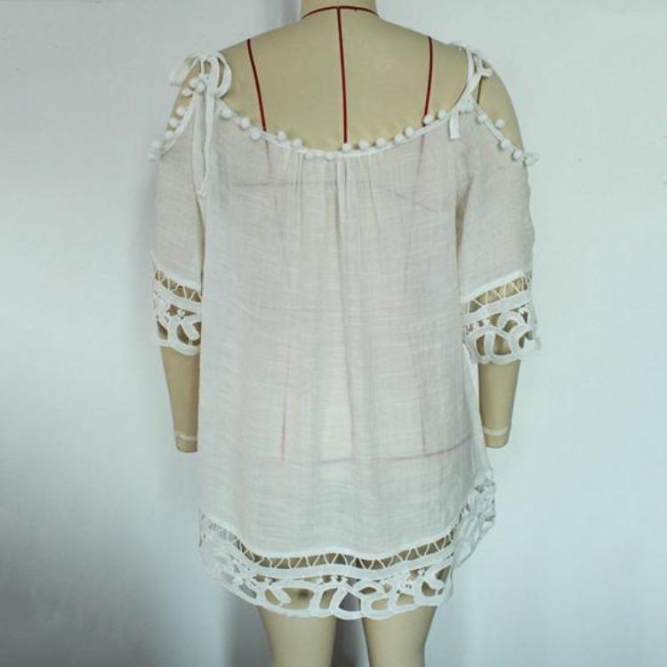 Sexy Lace Crochet Backless Mini Dress Summer Beach Vacation Lady Garment Above Knee Length Sunscreen