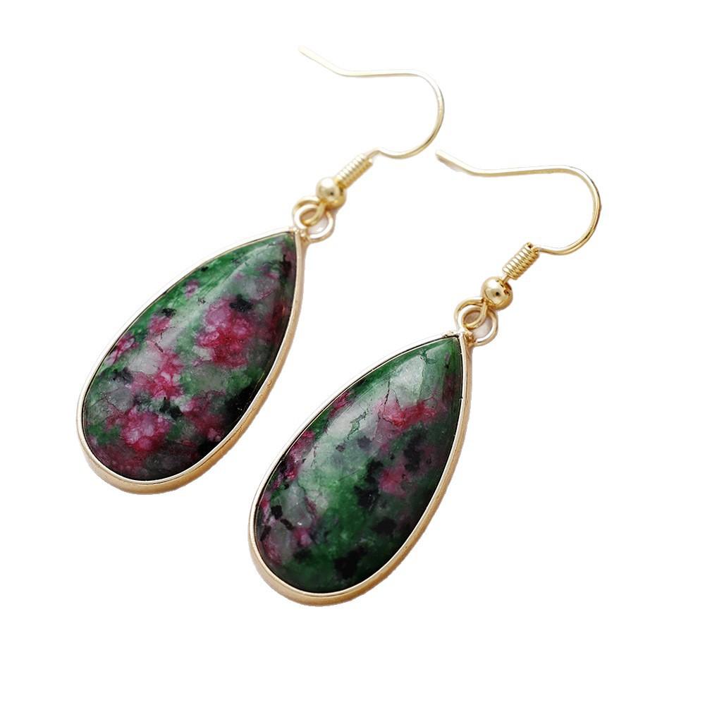 Luxury Independent Station Bohemian Natural Stone Long Water Drop Pendant Earrings European and American Popular Gemstones Jewelry
