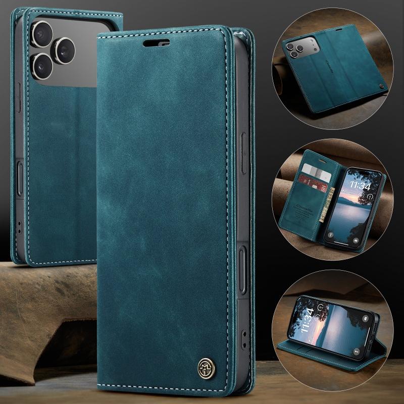 

CaseMe Retro Magnetic Flip PU Leather Case for iPhone 17 Air 17 Pro 16 15 14 13 12 11 XS XR 8 7 6S 5 SE Wallet Cover Phone Coque iPhone17 синий