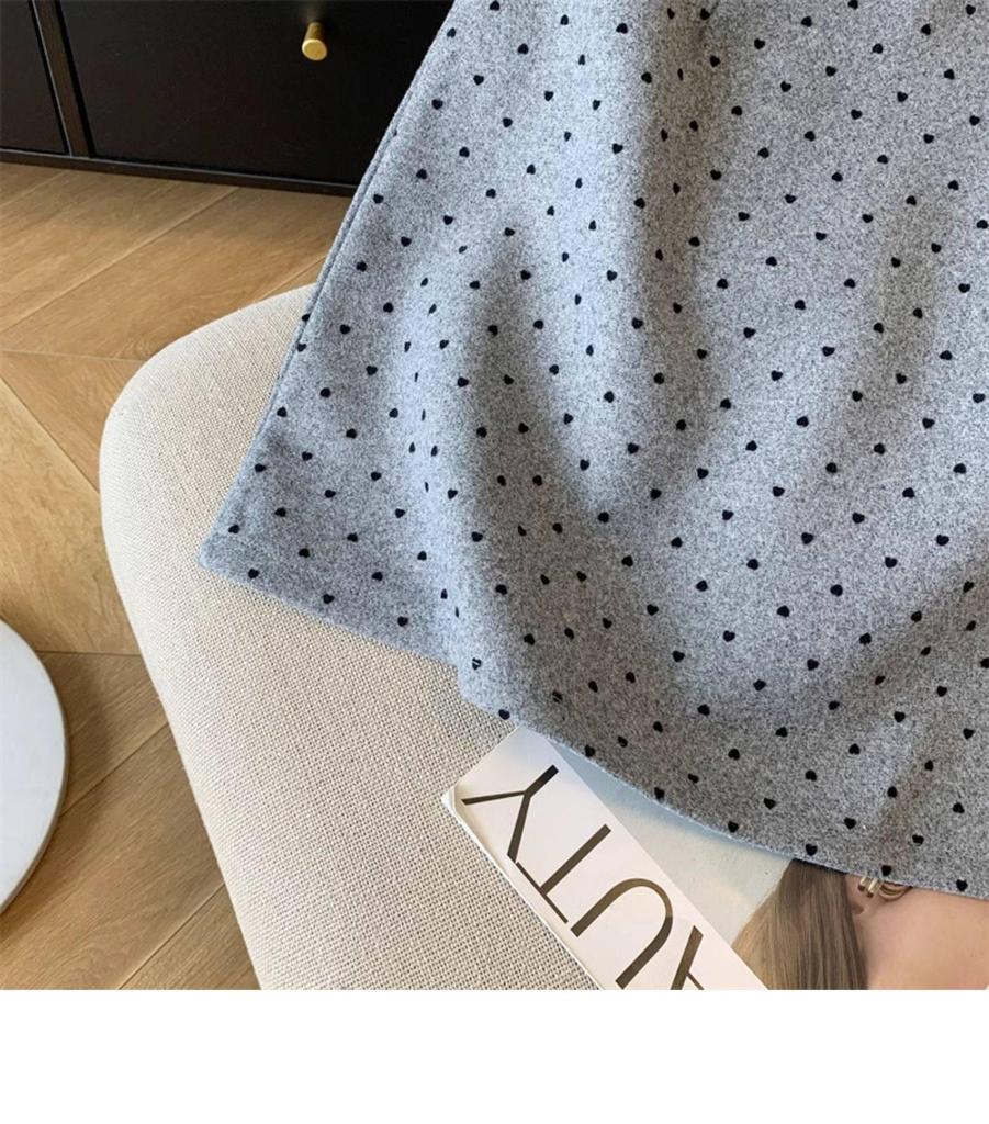 Woolen Retro Heart Polka Dot High-Waist Slim Skirt - 2025 Autumn/Winter Korean Style