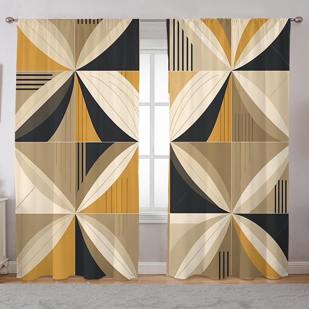 2 Paneele Geometrisches Kariertes Gestreiftes Druck Vorhänge für Schlafzimmer Wohnzimmer Bodenlanges Fenster Küche Jalousien Drapierung cortians