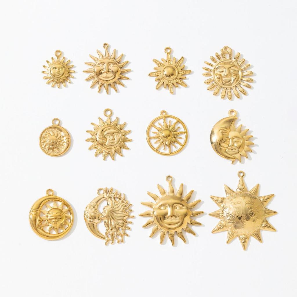 Golden Smiley Sun & Moon Stainless Steel Pendant