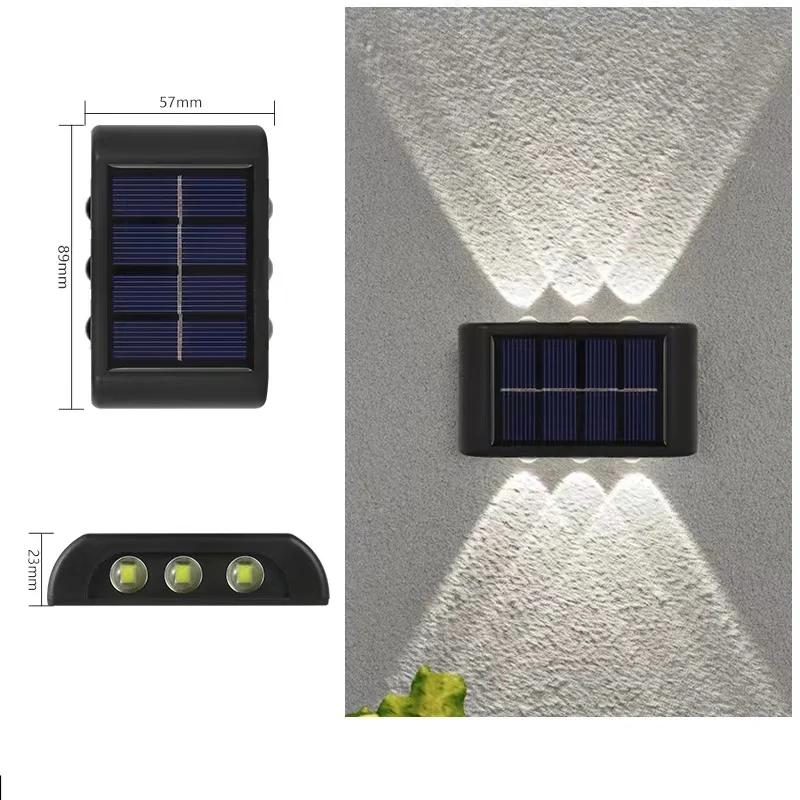 Solar Powered Garden Wall Light Outdoor Waterproof 6LED Beads Up Down Lamp for Street Terrace Fence Courtyard Wall Decoration