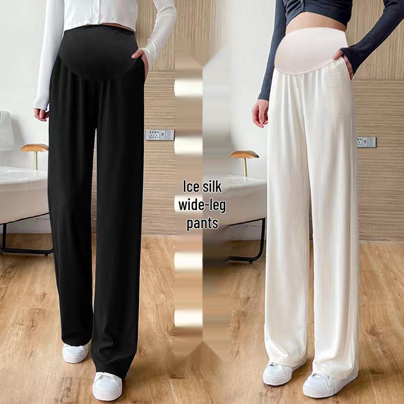 Cool Ice Silk Wide-Leg Pleated Maternity Crop Pants