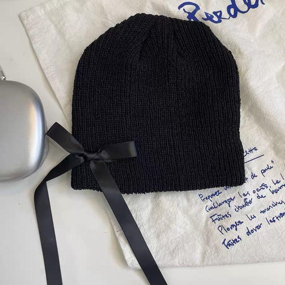 

Теплая вязаная шапка с лентой, корейская шапка-пуловер, милая шапка-бини с бантом для девочек