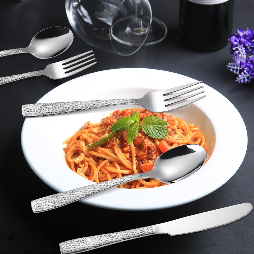 Nerezová Ocel Černá Kladívková Stolní Nůž Vidlička Lžíce Sada Západní Jídlo Dezert Denní Potřeby YSH-17-5KS