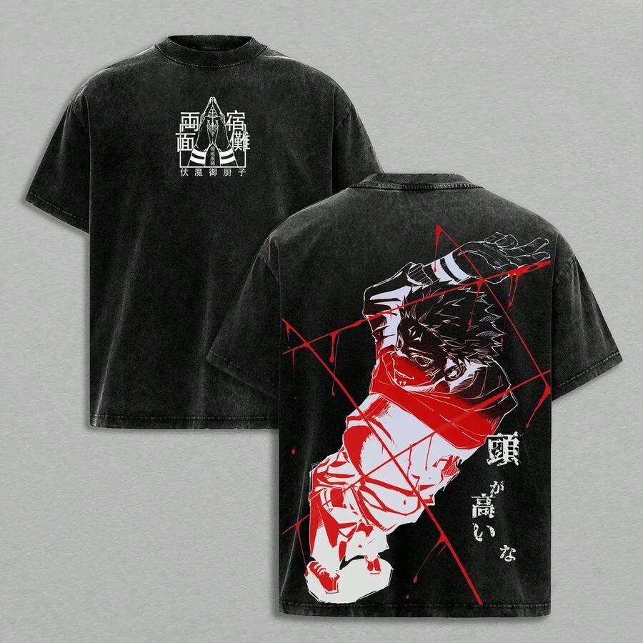 Anime Jujutsu Kaisen Ryomen Sukuna Graphic T Shirt Men Women Clothing Casual Cotton Tshirt Vintage Washed T-shirt Harajuku Tops
