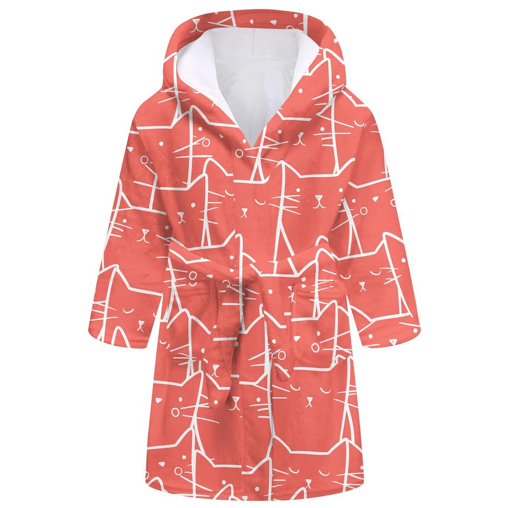 Children's Long Bathrobe Printed Flannel Pajamas