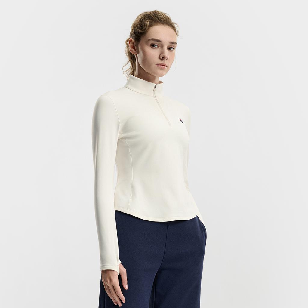 Fila Tennis Fleece Warm Fashion Classic Simple Casual Sports Training Tennis Versatile Half-Zip Slim Knit Long Sleeve T-Shirt Women Tops A11W613201FWT