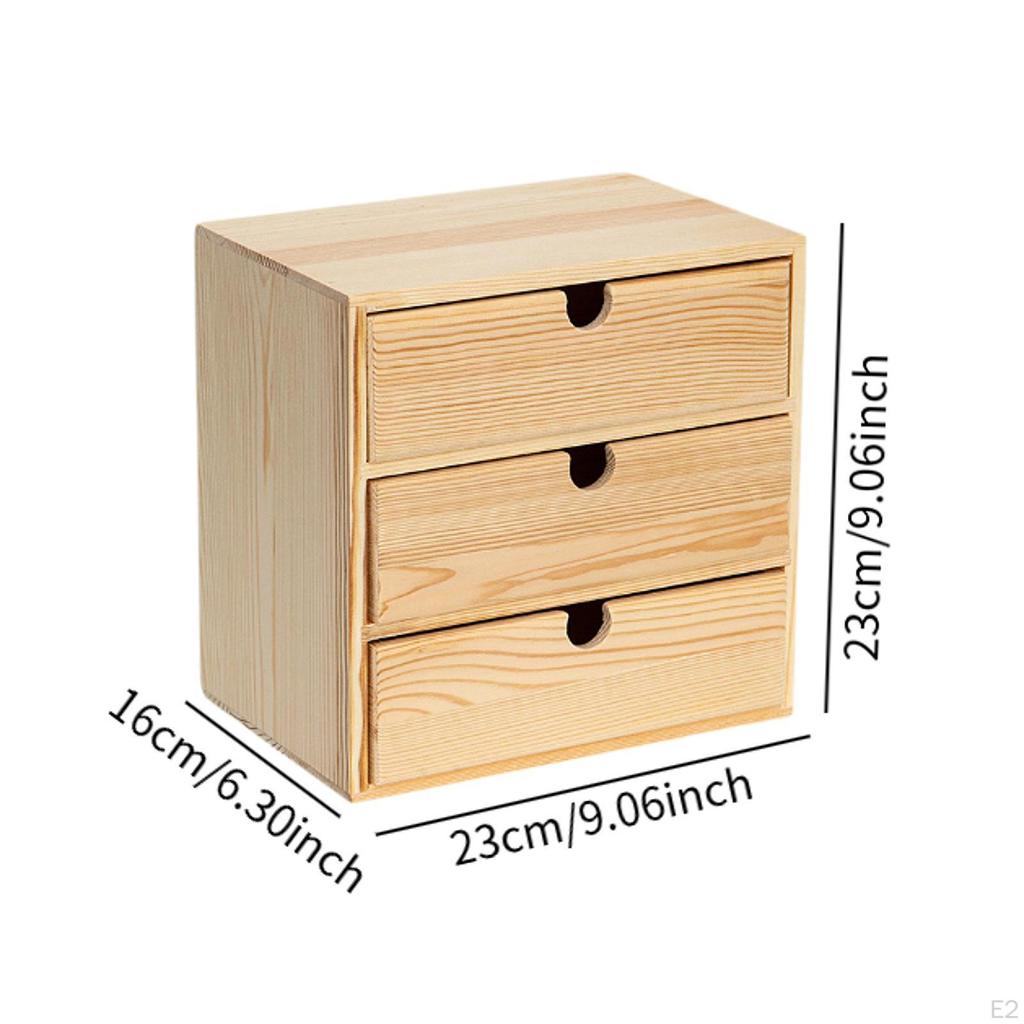 Wooden Jewelry Box,Desk Office Organizer for Jewelry,3 Drawers Rustic Storage