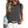 Summer New Style Women's Round-neck Sleeveless Striped Knitted Cardigan Top with Open Front Sweater