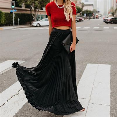 Muslim Islamic Vintage Pleated Skirt Long Skirt High Waist Floor