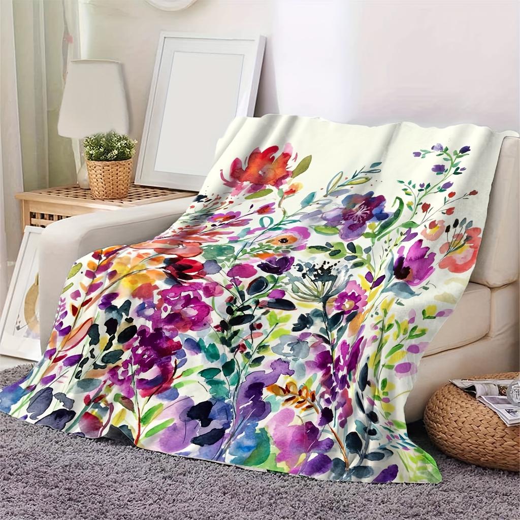 Soft, Cozy, Machine Washable Flannel Blanket with Vibrant Floral Design - Luxurious All-Season Blanket Perfect for Couch, Bed, o