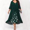 Rochie de damă din șifon cu cusături, aspect de piesă dublă, mâneci scurte neregulate, croială largă, mărimi mari