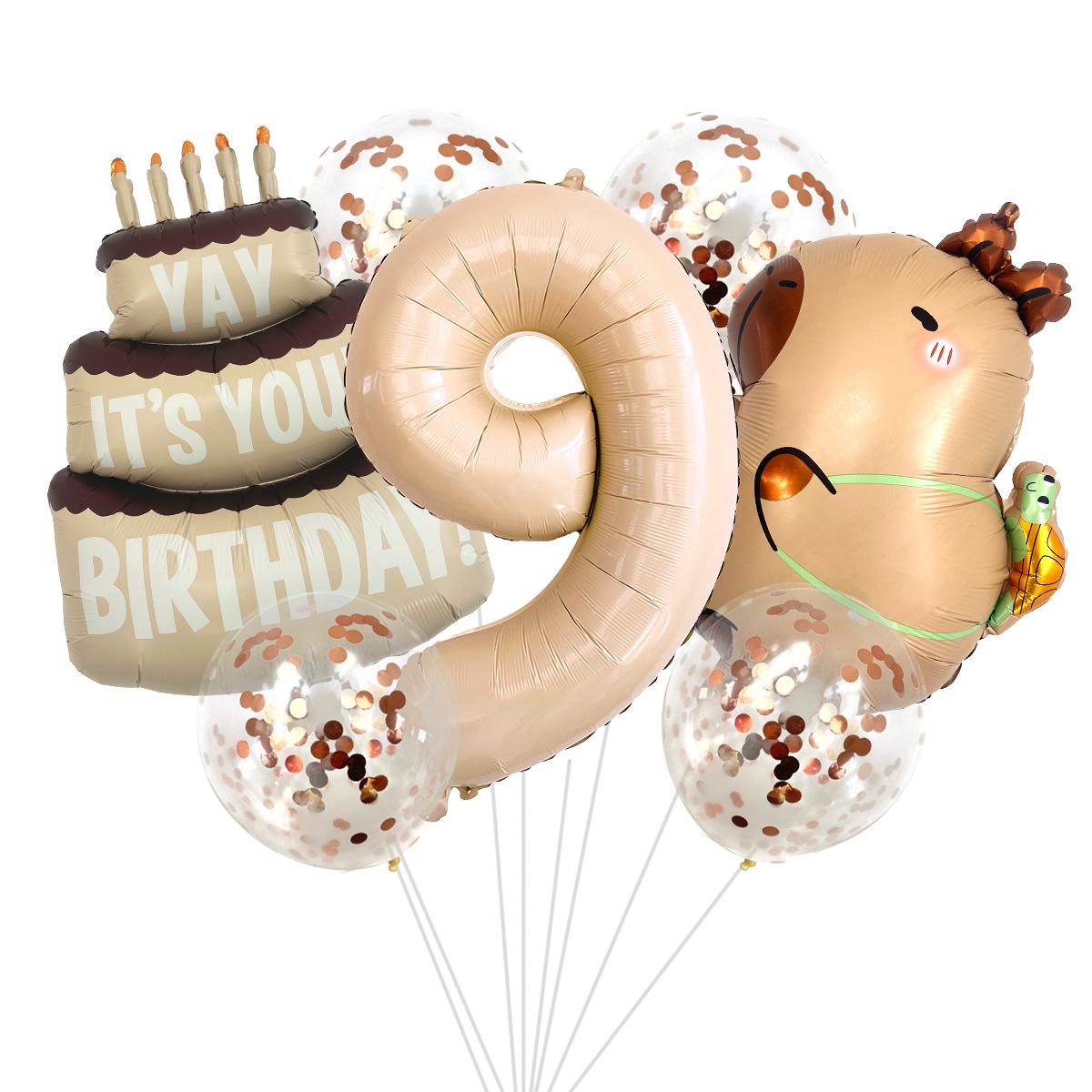 

Cartoon Kapibara Aluminum Film Balloon Birthday Theme Cake Balloon Birthday Decoration Back Turtle Pibara Package 9