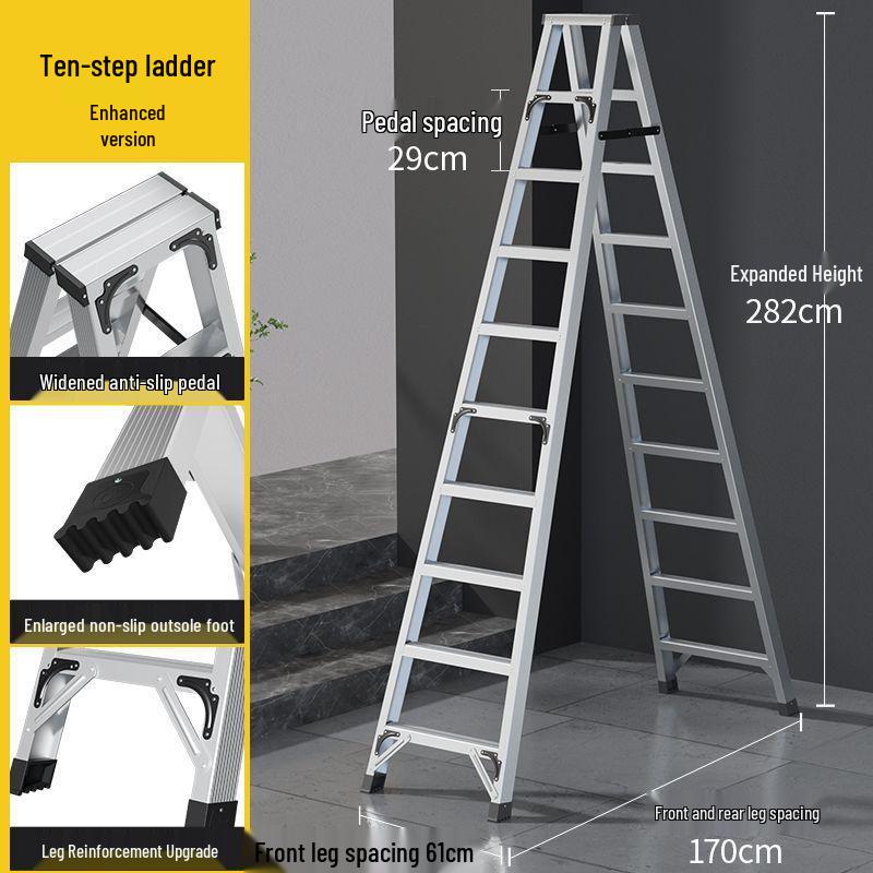 Heavy-Duty Aluminum Folding Ladder: Indoor/Outdoor Telescopic, Double-Sided, Portable.