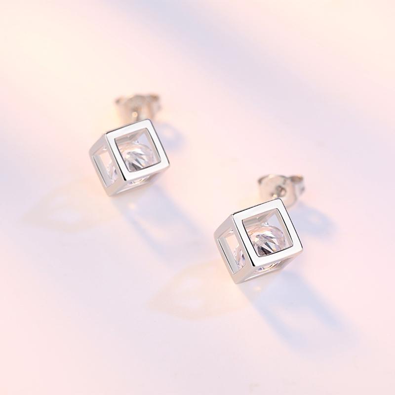 Womens Korean Fashion Elegant Anti-allergy 925 Silver Plated Mini Ear Stud Earrings Female Ear Jewelry Gifts