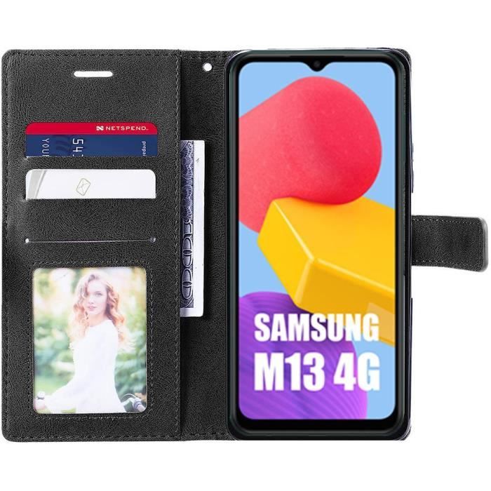 Coque pour samsung galaxy m13 - coque rabat effet cuir - noir