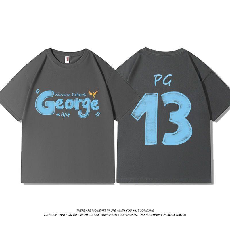 

Пол Джордж Футболка с коротким рукавом из хлопка с принтом алфавита, повседневная, тематическая, трендовая, мужская и женская, свободного кроя 4XL