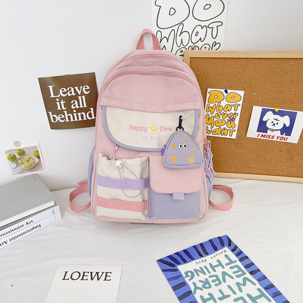 

New Urban Simple Style White Non-woven Fabric Backpack For Teenage Girls рожевий