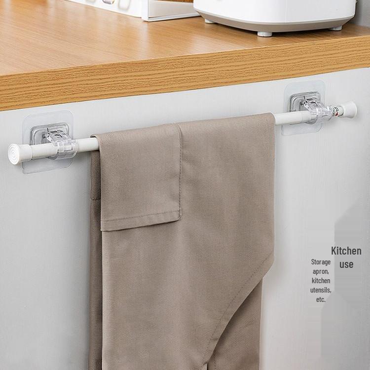 Adhesive Curtain Rod Hooks & Brackets - No-Drill Telescopic Crossbar Clips for Door & Clothes Rack